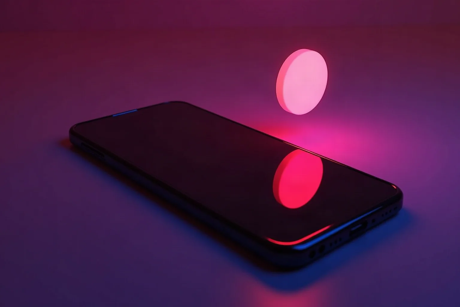 Dunkles Smartphone, von dessen Display ein leuchtendes App-Symbol abhebt - Symbol für die Installation als PWA